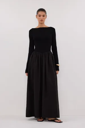 Dissh ABIGAIL BLACK HYBRID LONG SLEEVE MIDI DRESS