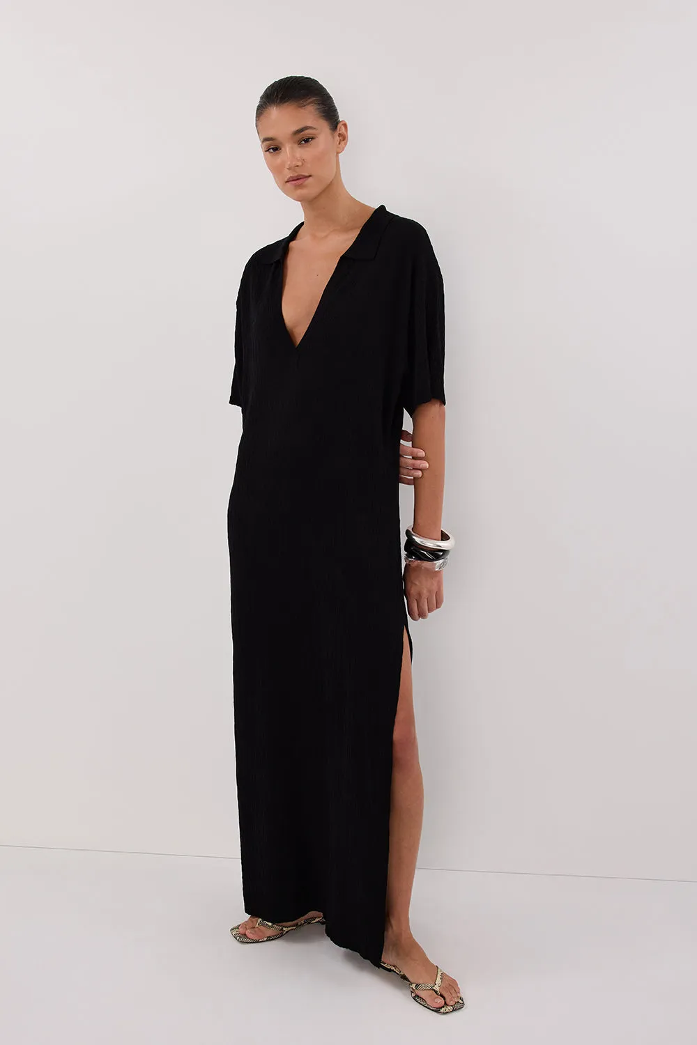 Dissh ALIAS BLACK POLO KNIT MIDI DRESS