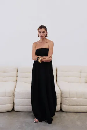 Dissh ALIAS BLACK TEXTURED KNIT STRAPLESS MIDI DRESS