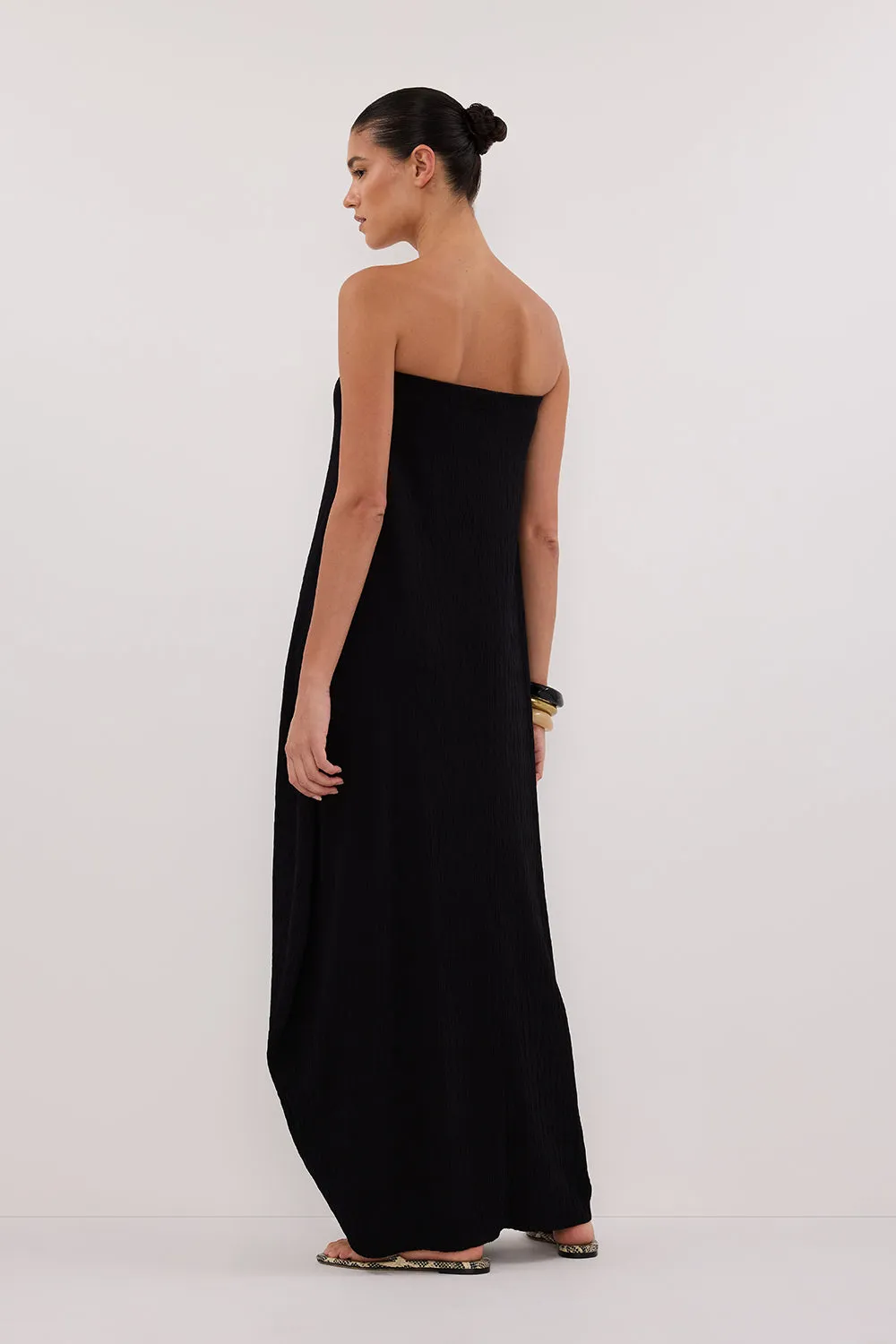 Dissh ALIAS BLACK TEXTURED KNIT STRAPLESS MIDI DRESS