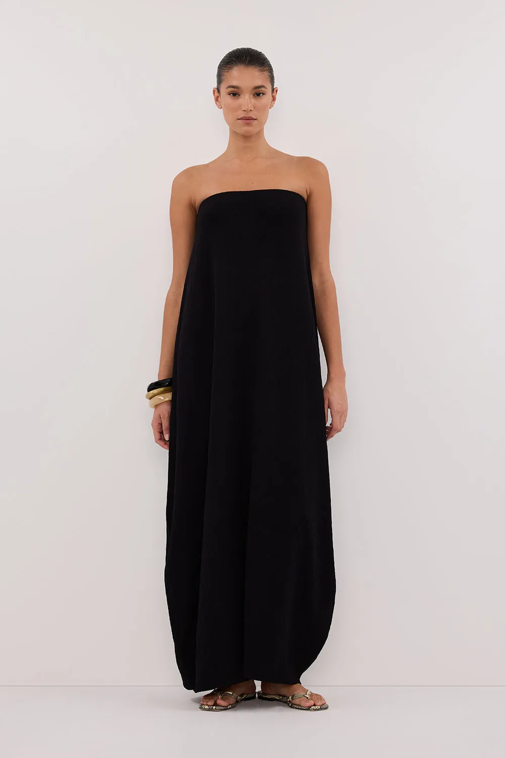 Dissh ALIAS BLACK TEXTURED KNIT STRAPLESS MIDI DRESS