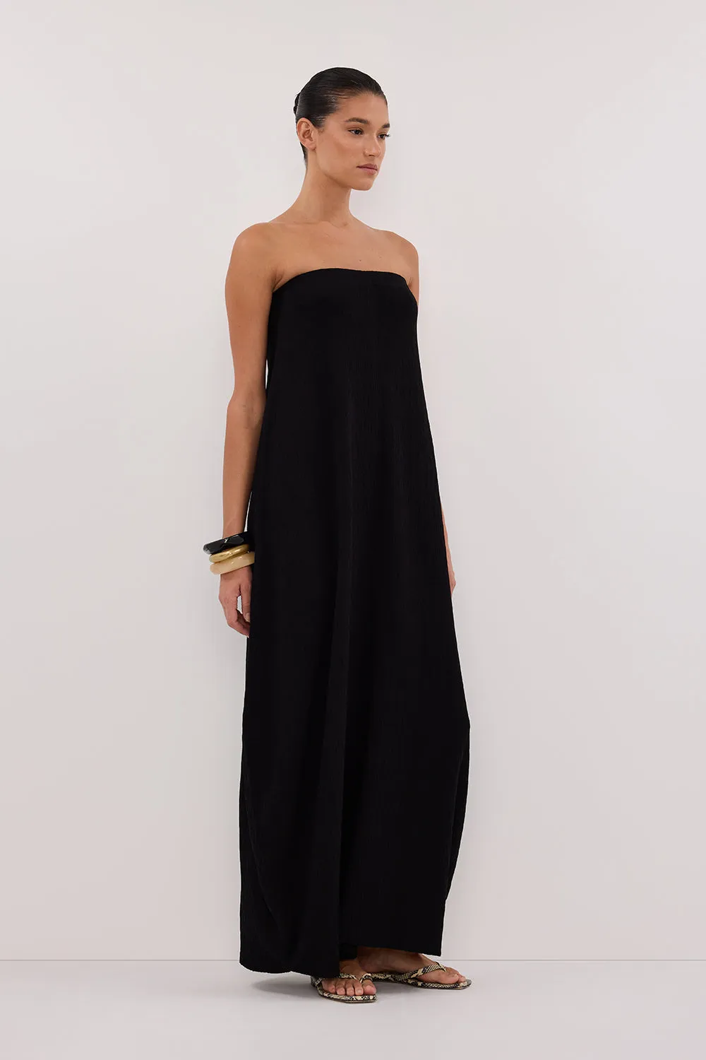 Dissh ALIAS BLACK TEXTURED KNIT STRAPLESS MIDI DRESS