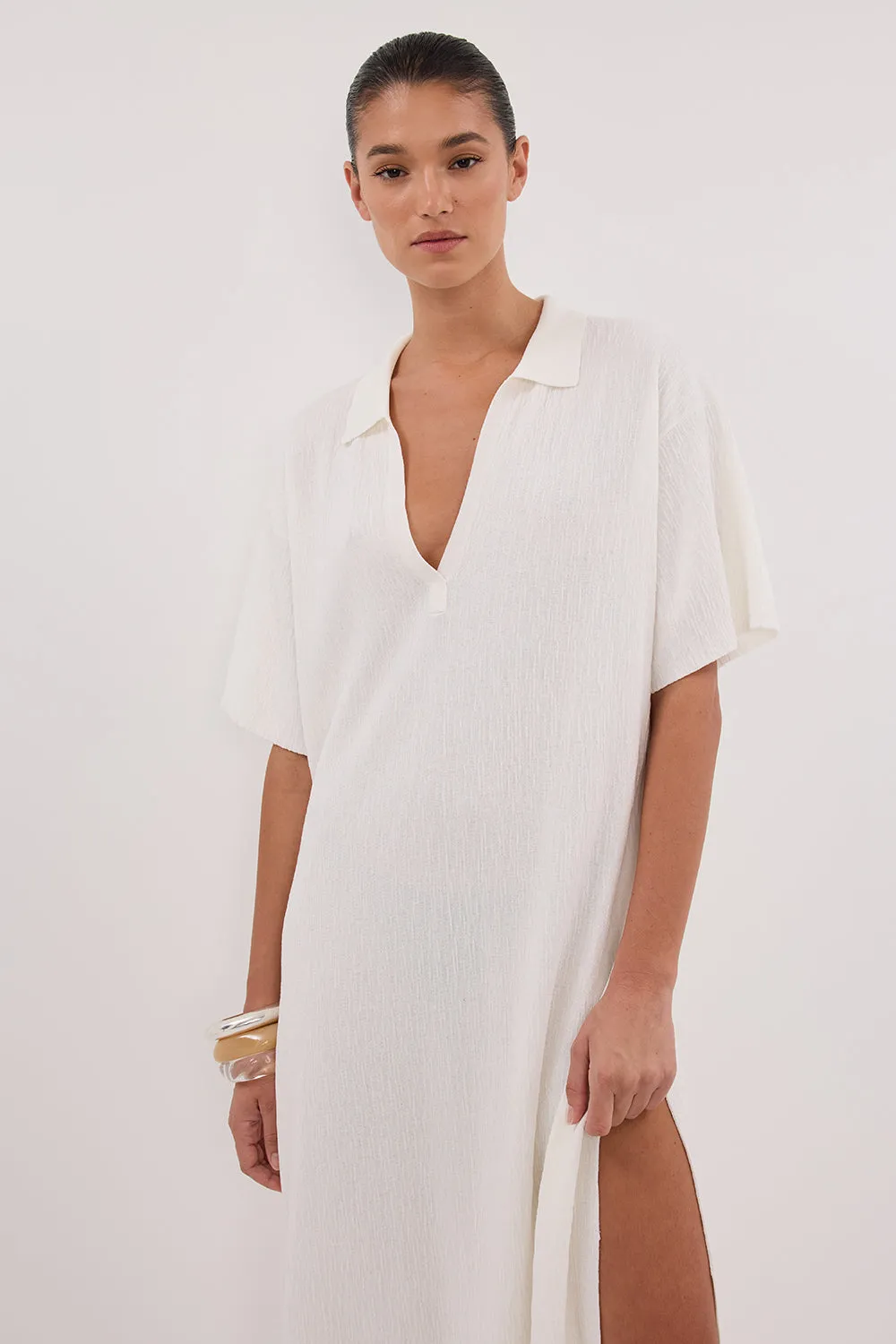 Dissh ALIAS WHITE POLO KNIT MIDI DRESS