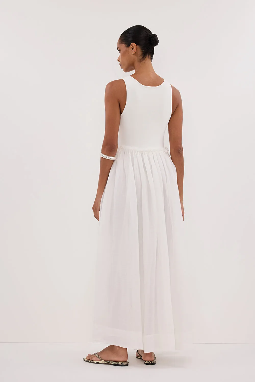 Dissh APRIL WHITE HYBRID KNIT MIDI DRESS