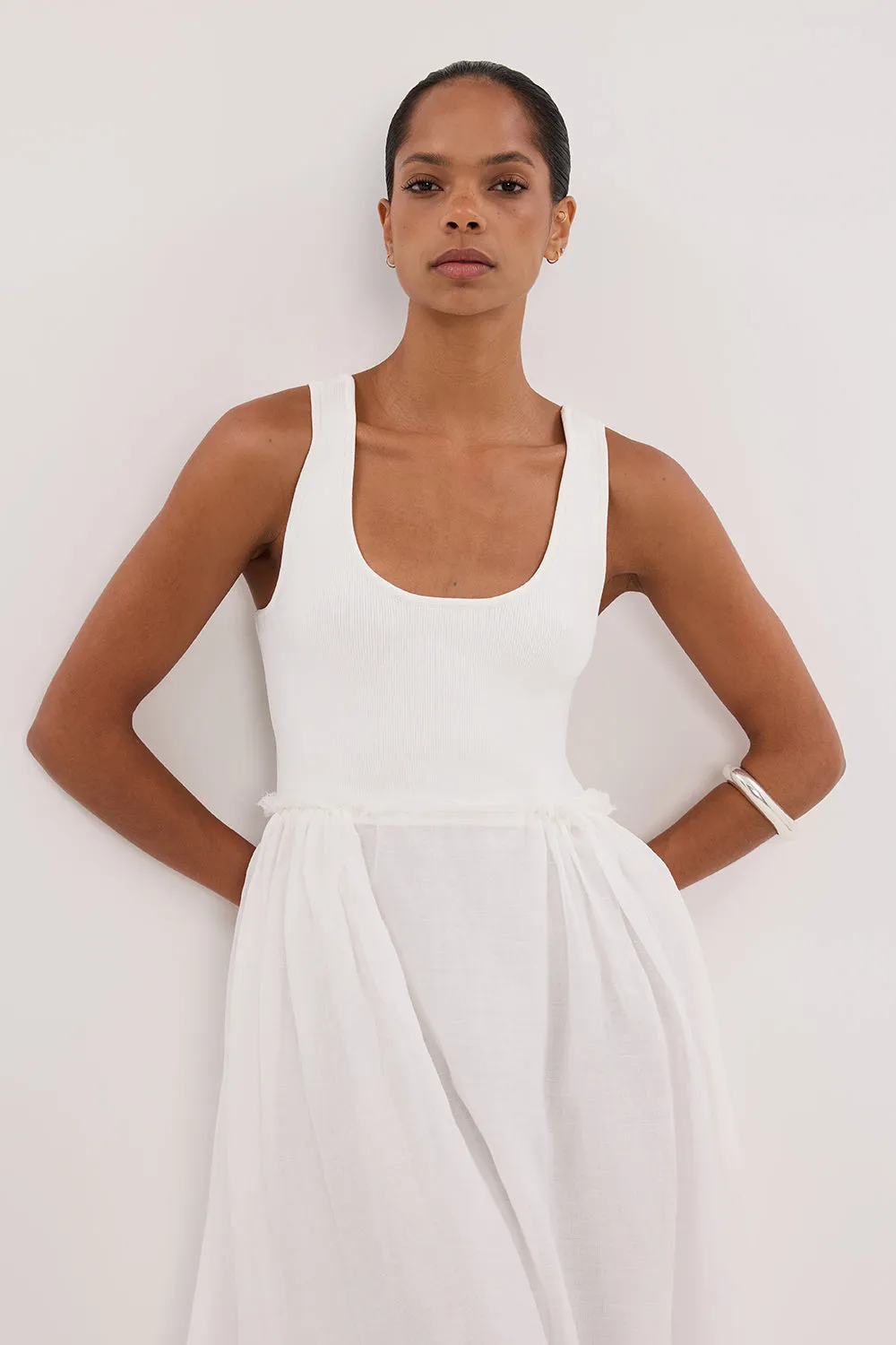 Dissh APRIL WHITE HYBRID KNIT MIDI DRESS