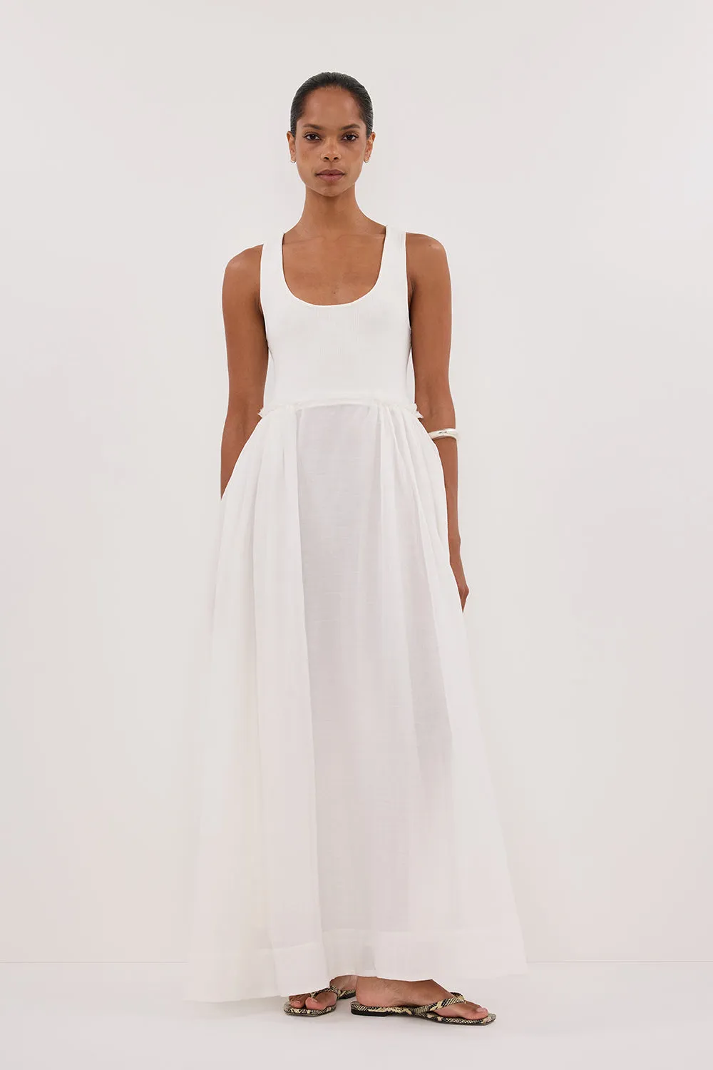 Dissh APRIL WHITE HYBRID KNIT MIDI DRESS