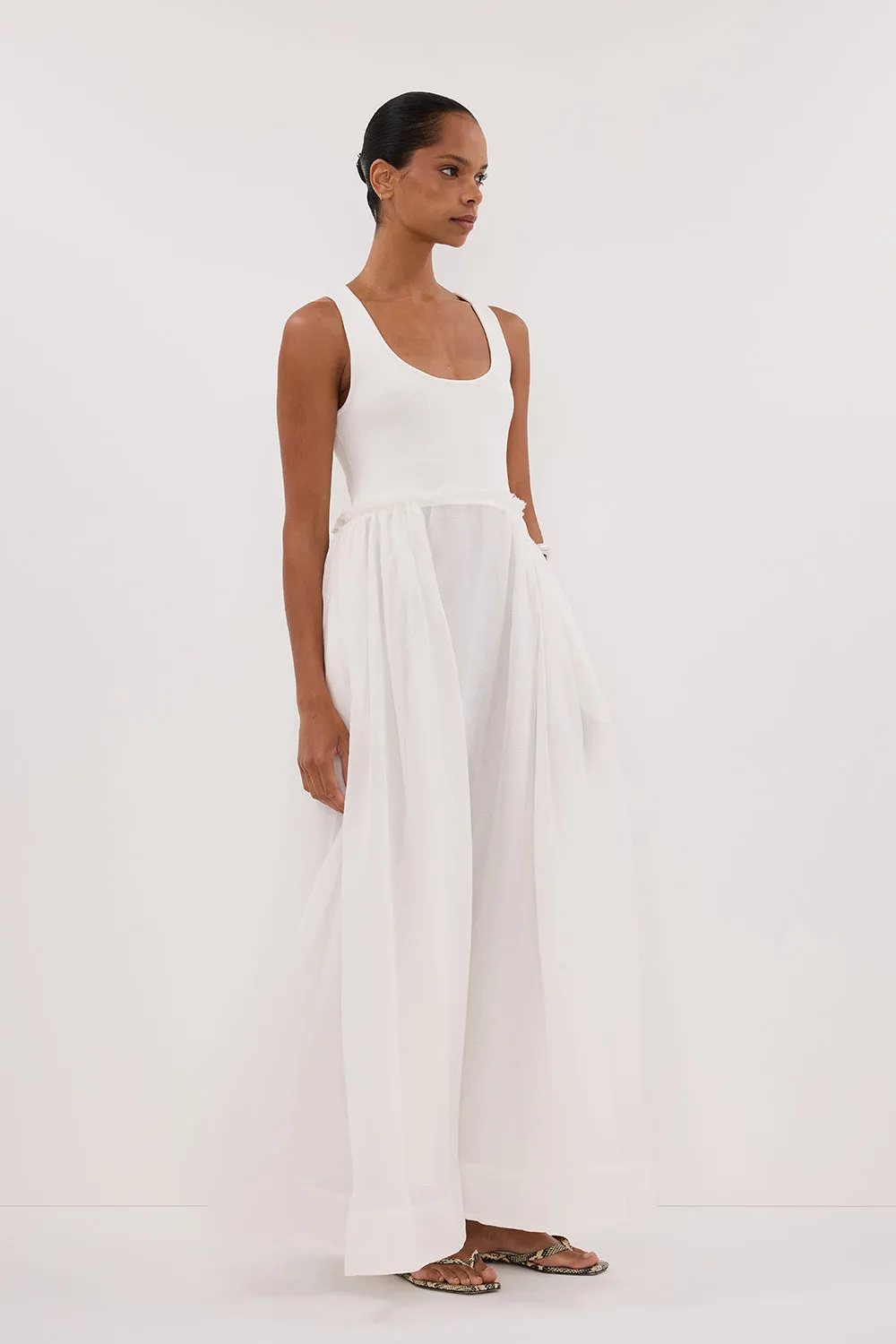 Dissh APRIL WHITE HYBRID KNIT MIDI DRESS