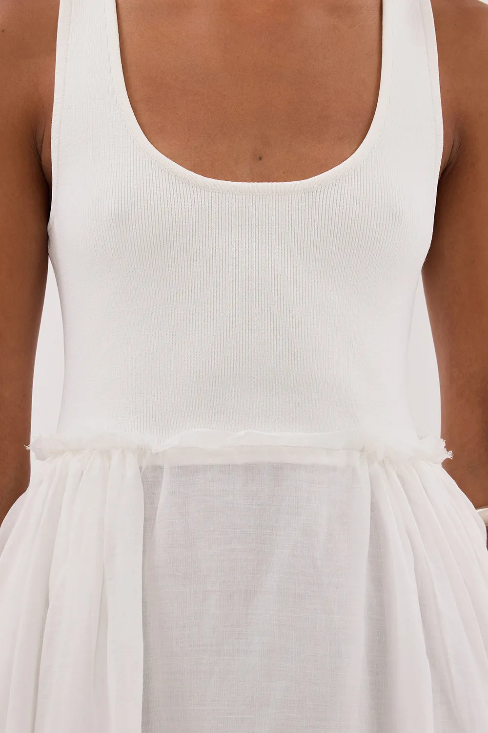Dissh APRIL WHITE HYBRID KNIT MIDI DRESS