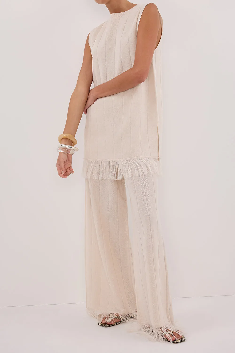 Dissh ARIA CREAM FRINGED KNIT PANT