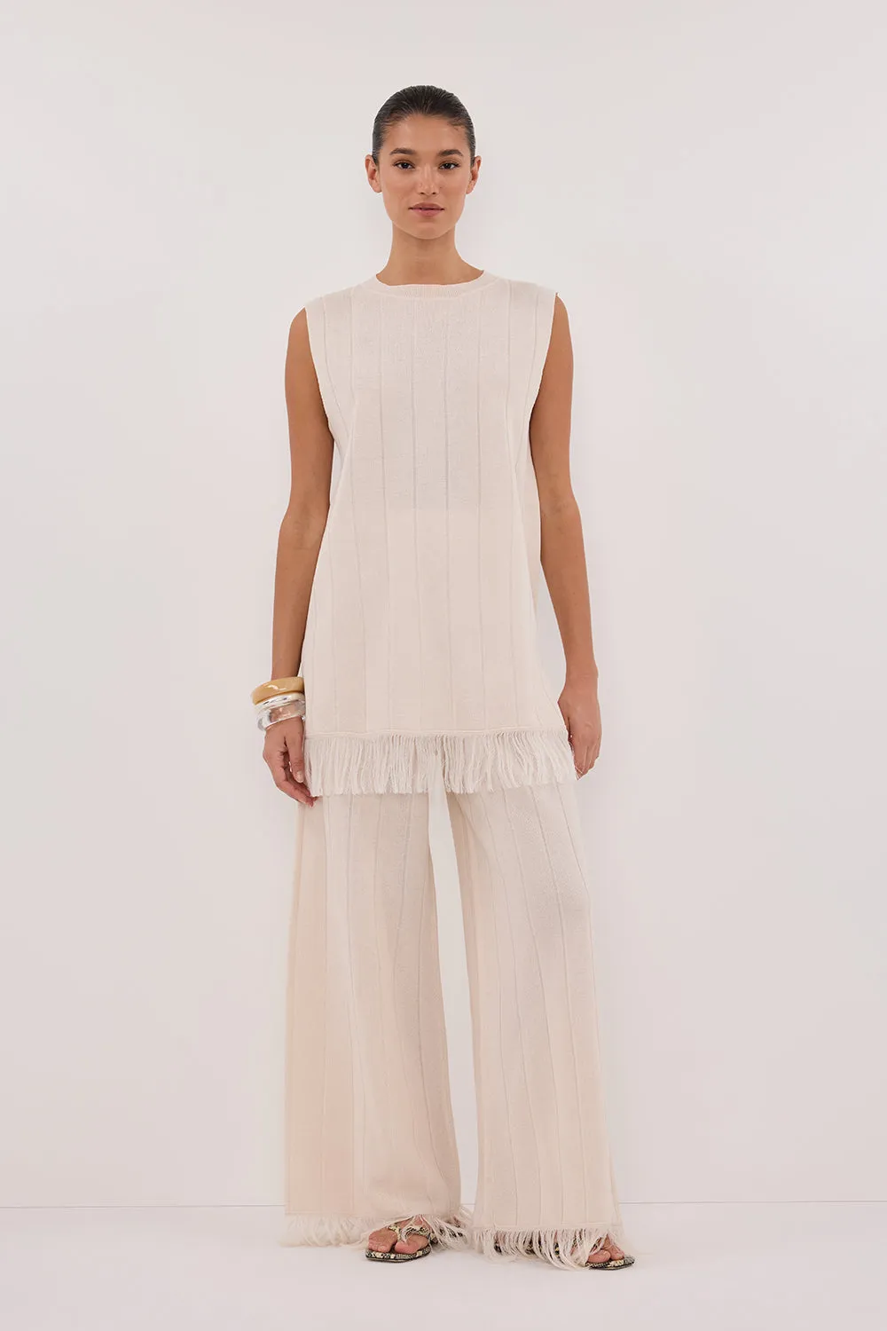 Dissh ARIA CREAM FRINGED KNIT PANT