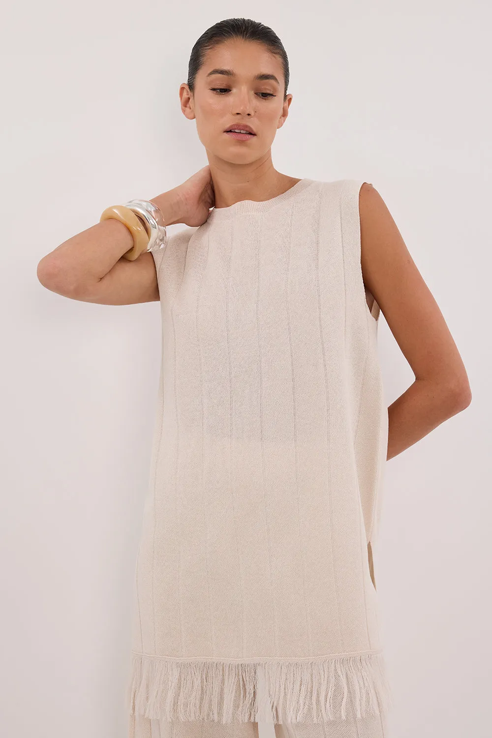 Dissh ARIA CREAM FRINGED TUNIC TOP