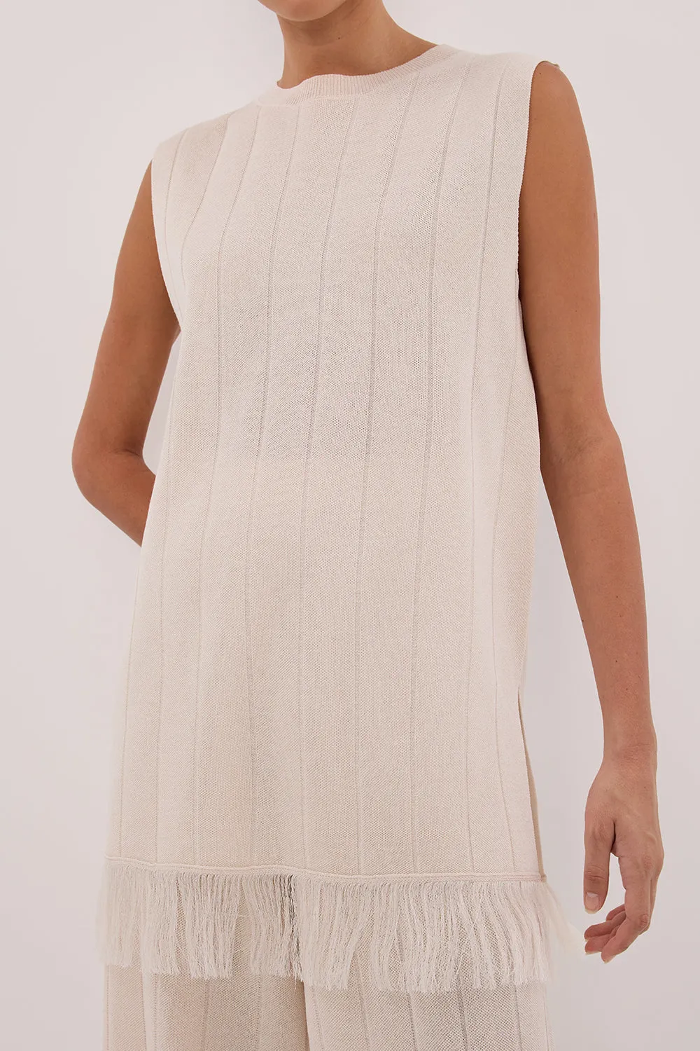 Dissh ARIA CREAM FRINGED TUNIC TOP