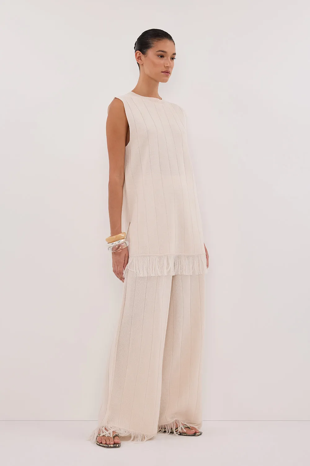 Dissh ARIA CREAM FRINGED TUNIC TOP