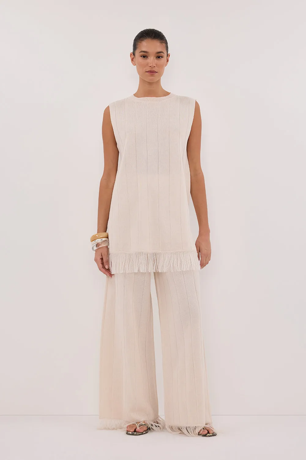 Dissh ARIA CREAM FRINGED TUNIC TOP