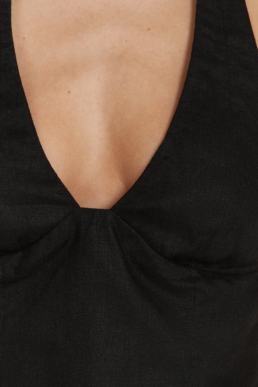 Dissh AUDREY BLACK LINEN HALTER TOP