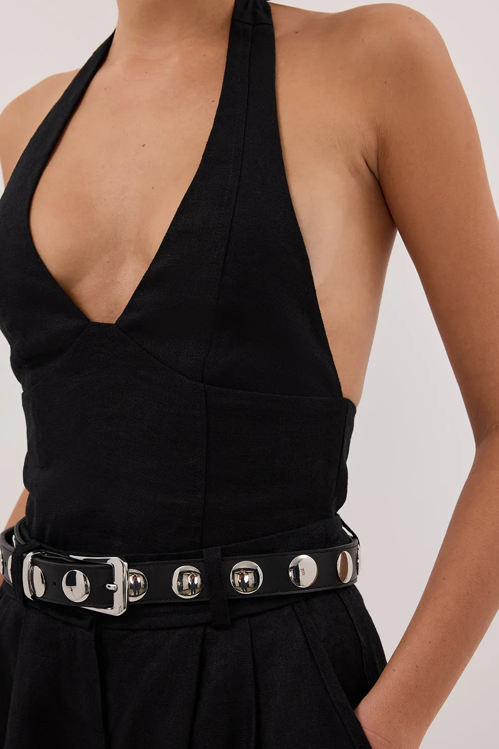 Dissh AUDREY BLACK LINEN HALTER TOP