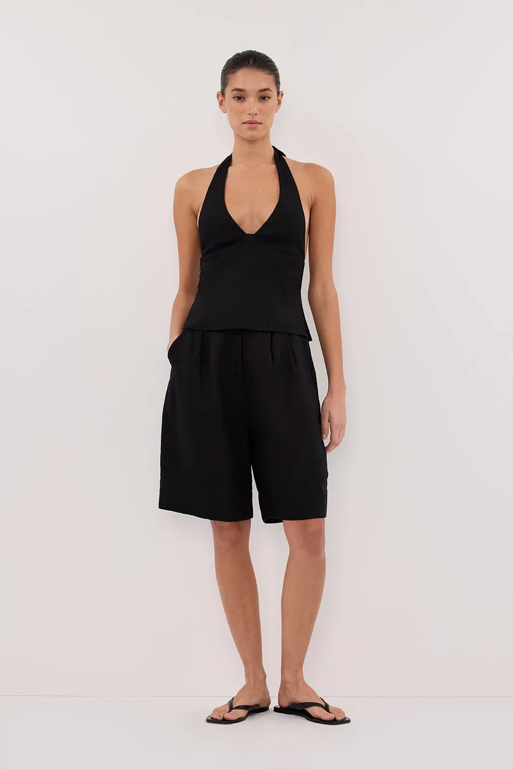 Dissh AUDREY BLACK LINEN HALTER TOP