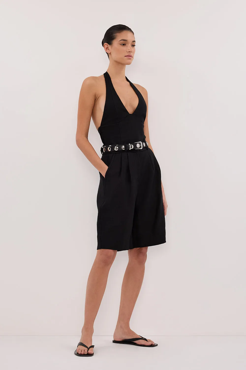 Dissh AUDREY BLACK LINEN HALTER TOP