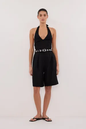 Dissh AUDREY BLACK LINEN HALTER TOP