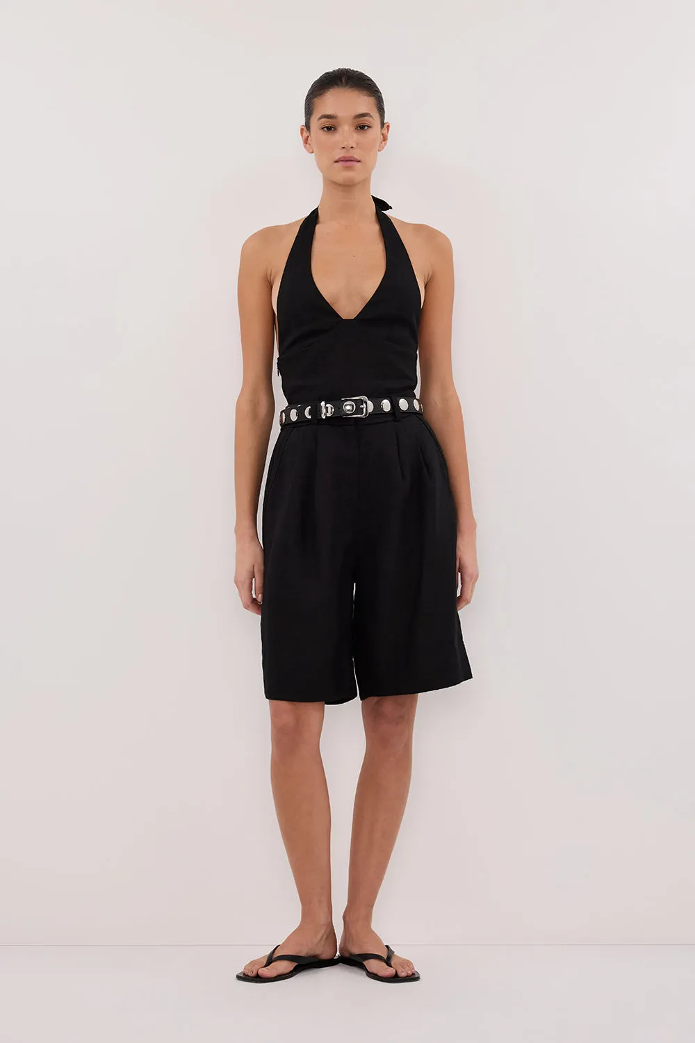 Dissh AUDREY BLACK LINEN HALTER TOP