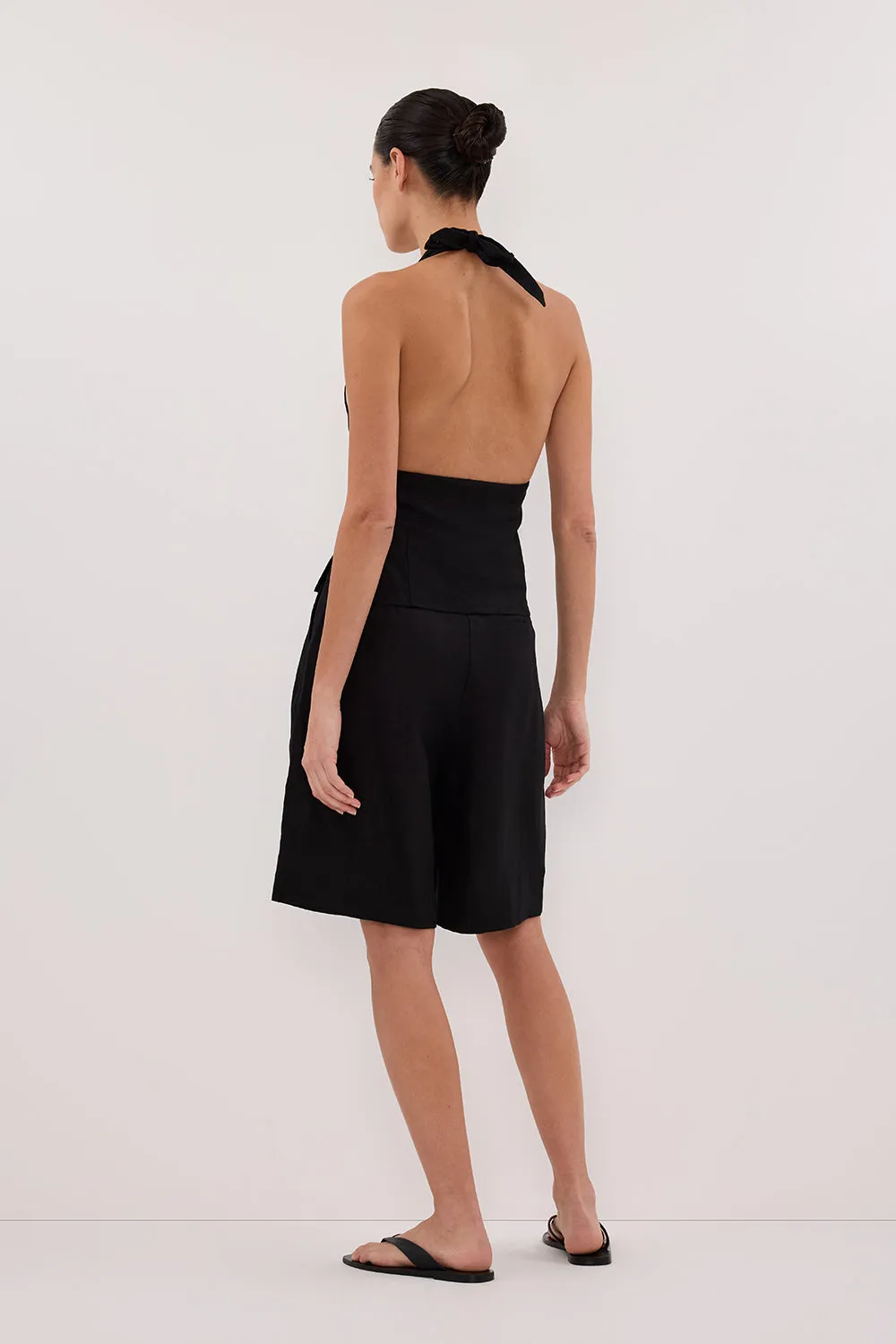 Dissh AUDREY BLACK LINEN HALTER TOP