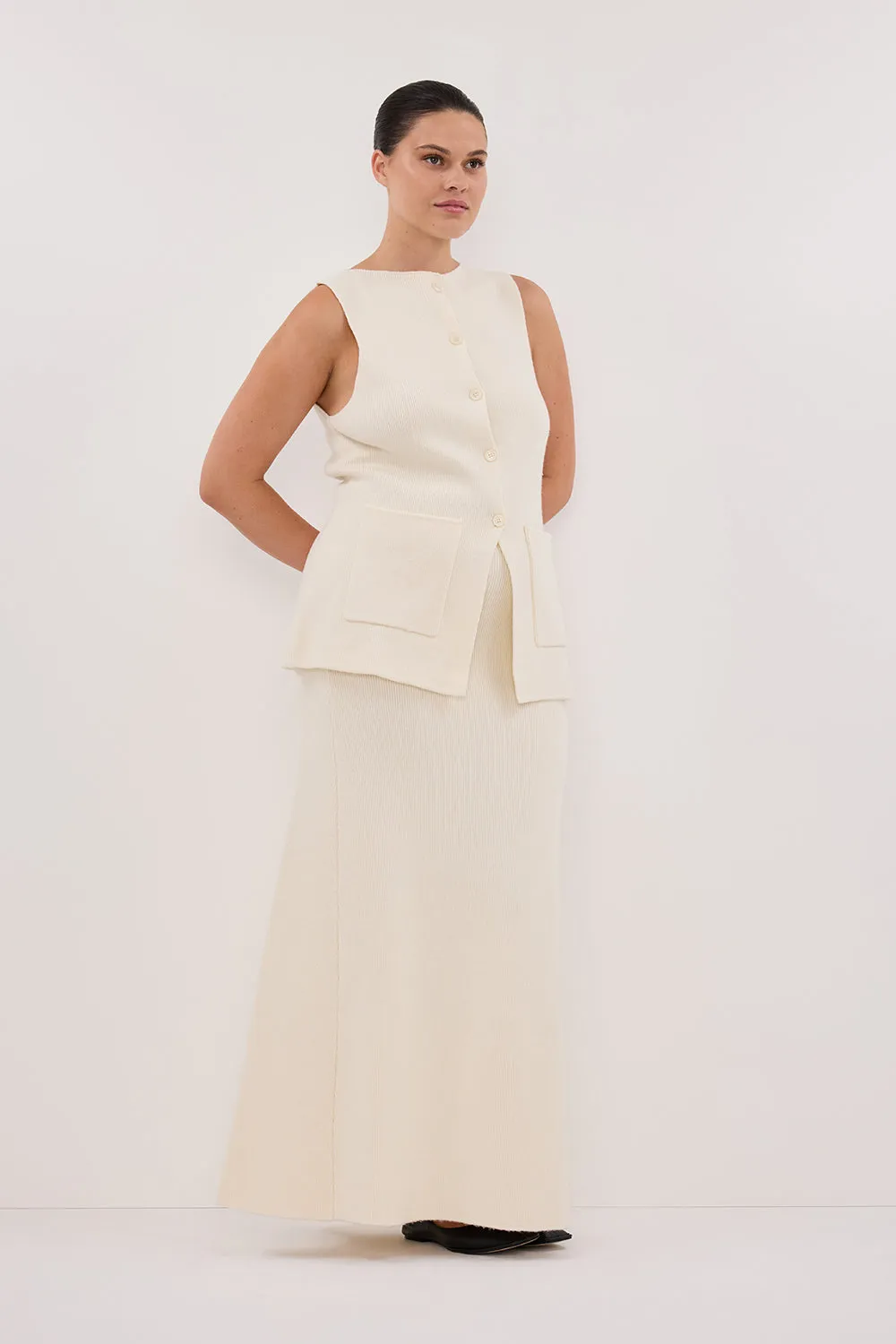 Dissh AVA CREAM LONGLINE KNIT MIDI SKIRT