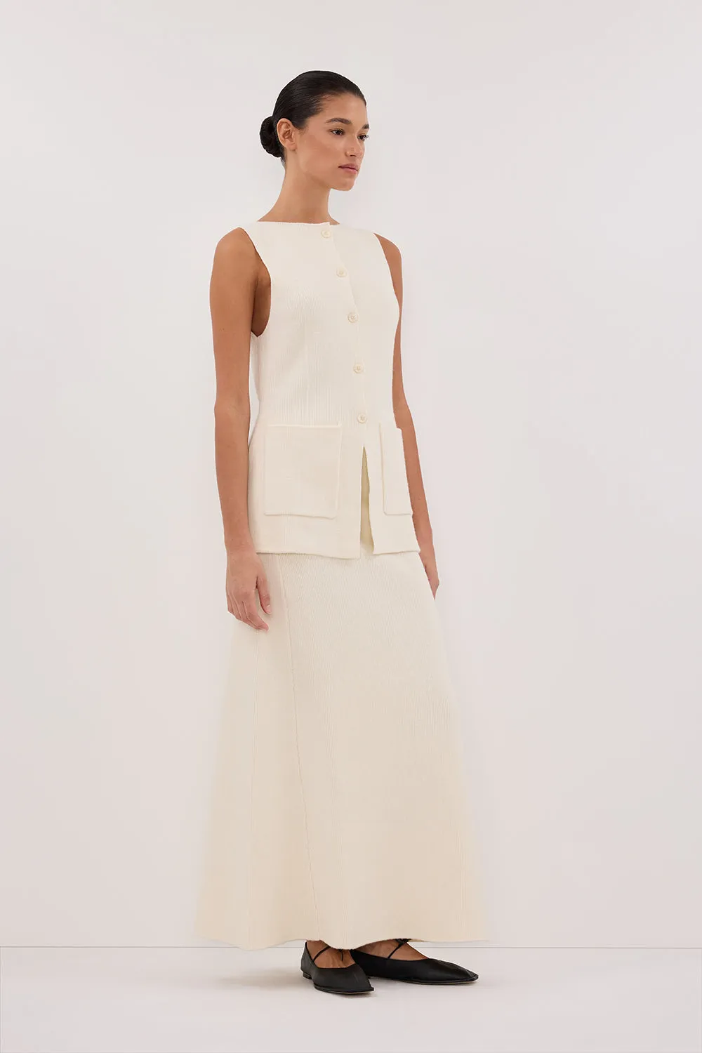 Dissh AVA CREAM LONGLINE KNIT MIDI SKIRT