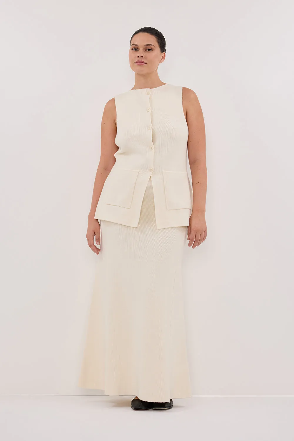 Dissh AVA CREAM LONGLINE KNIT MIDI SKIRT