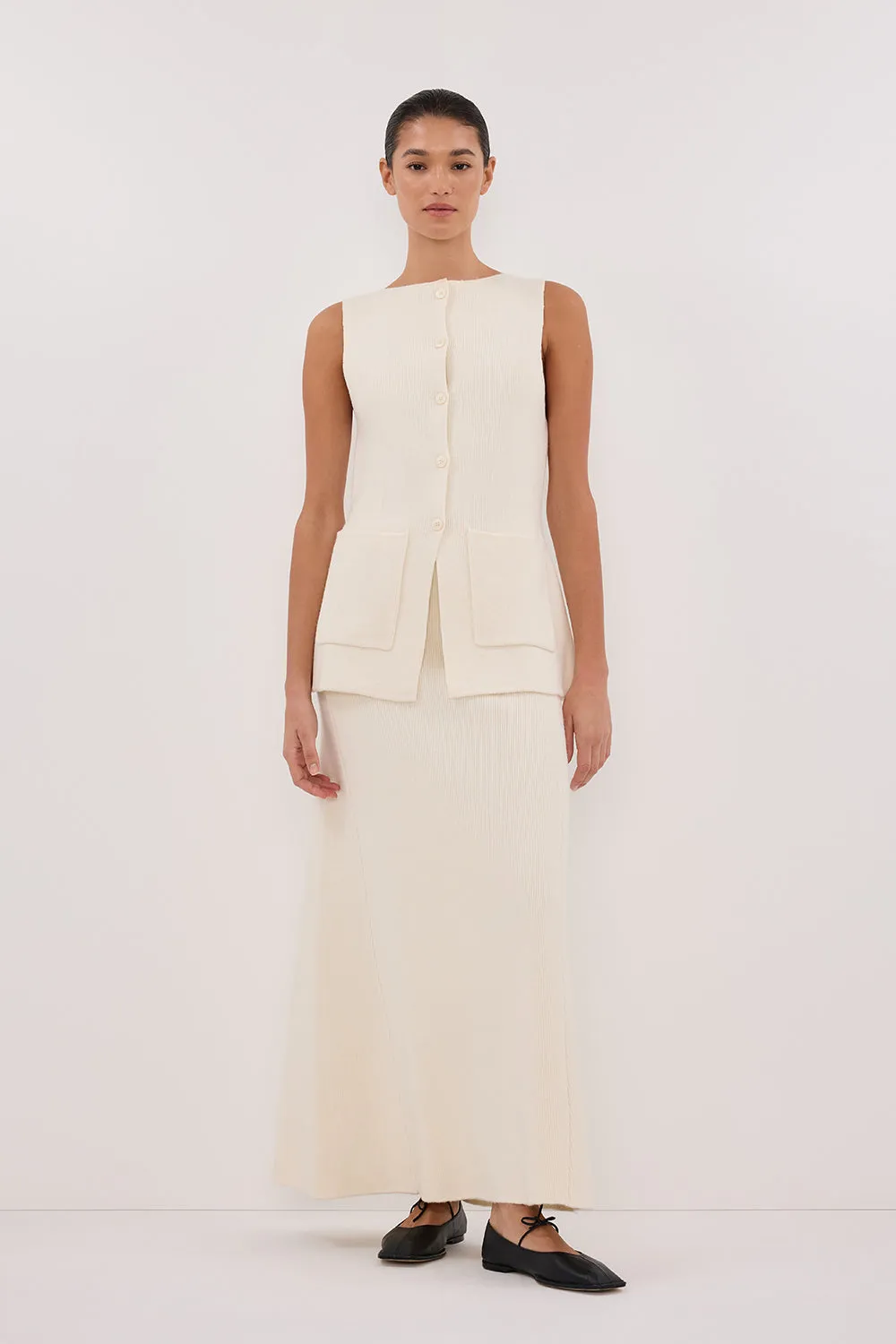 Dissh AVA CREAM LONGLINE KNIT MIDI SKIRT