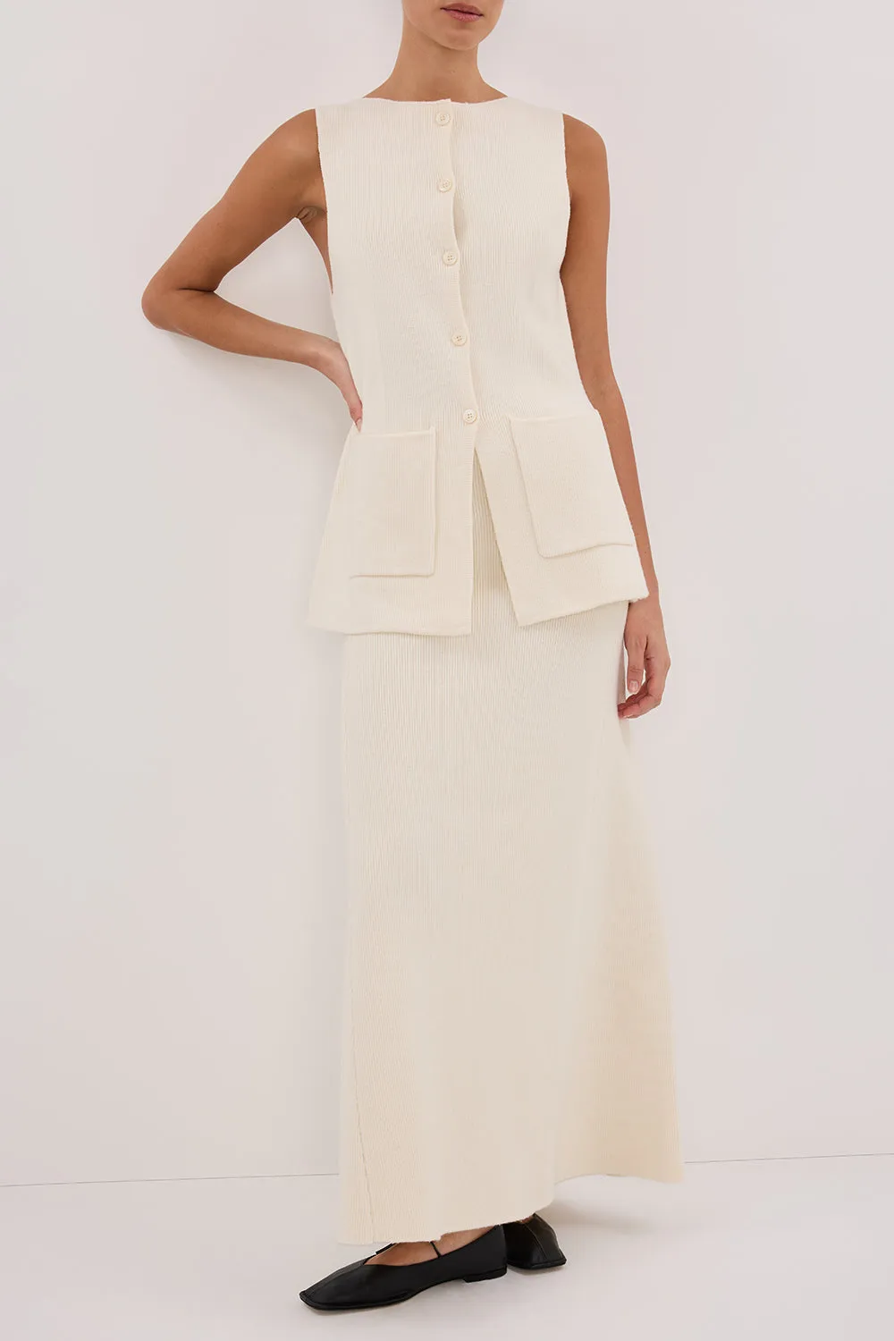 Dissh AVA CREAM LONGLINE KNIT MIDI SKIRT