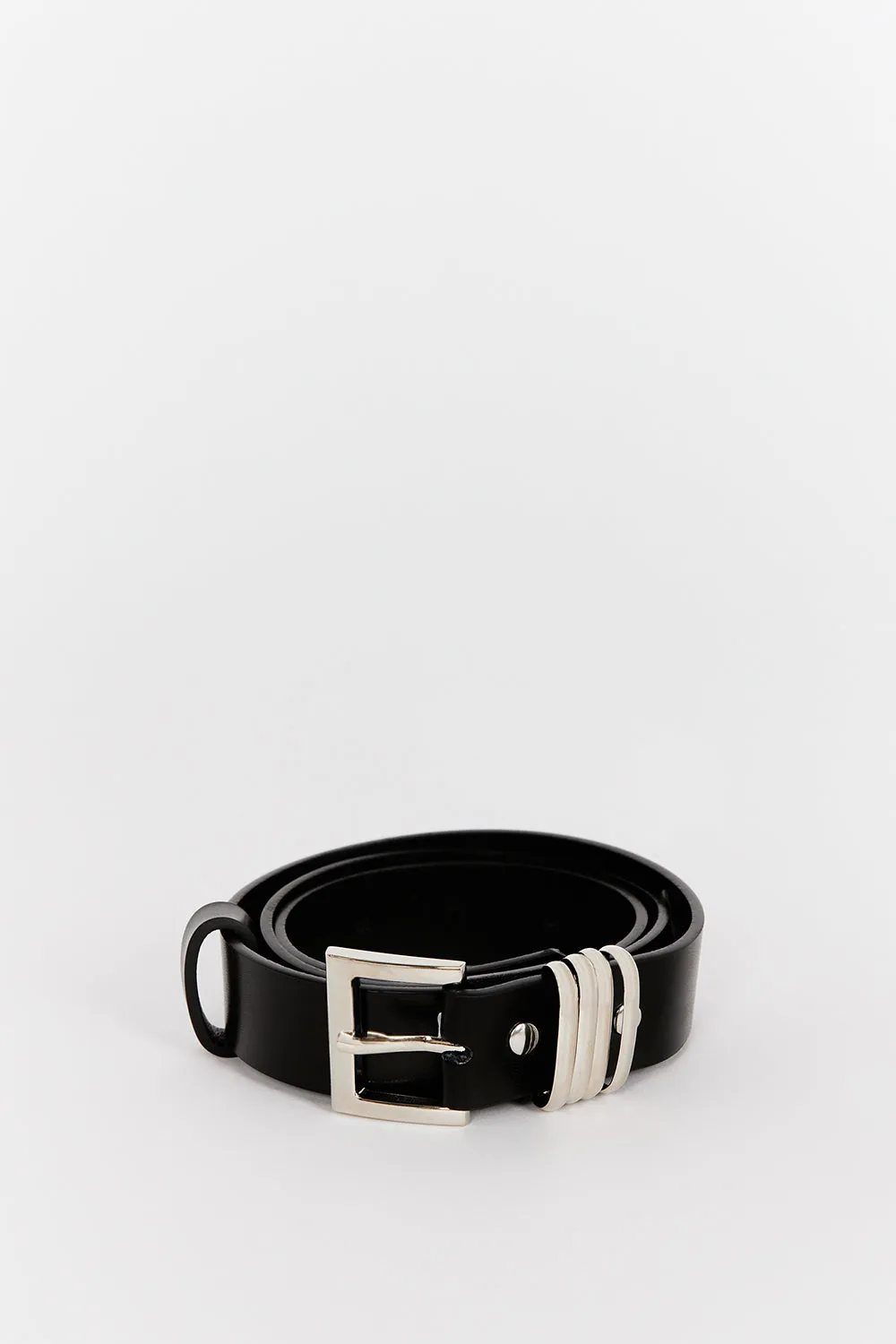 Dissh BRUNO BLACK AND SILVER LEATHER BELT