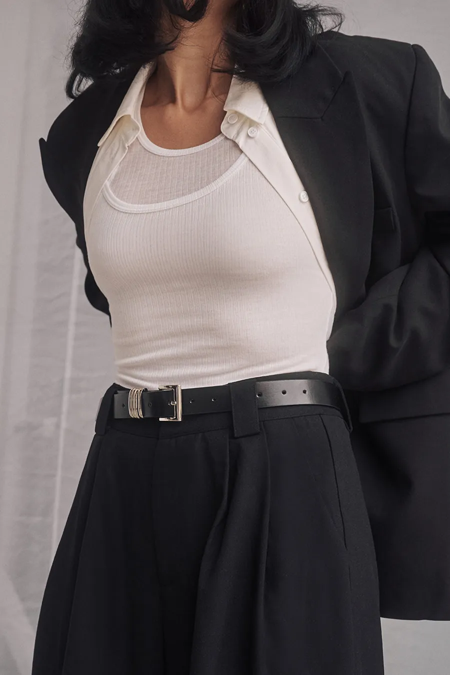 Dissh BRUNO BLACK AND SILVER LEATHER BELT