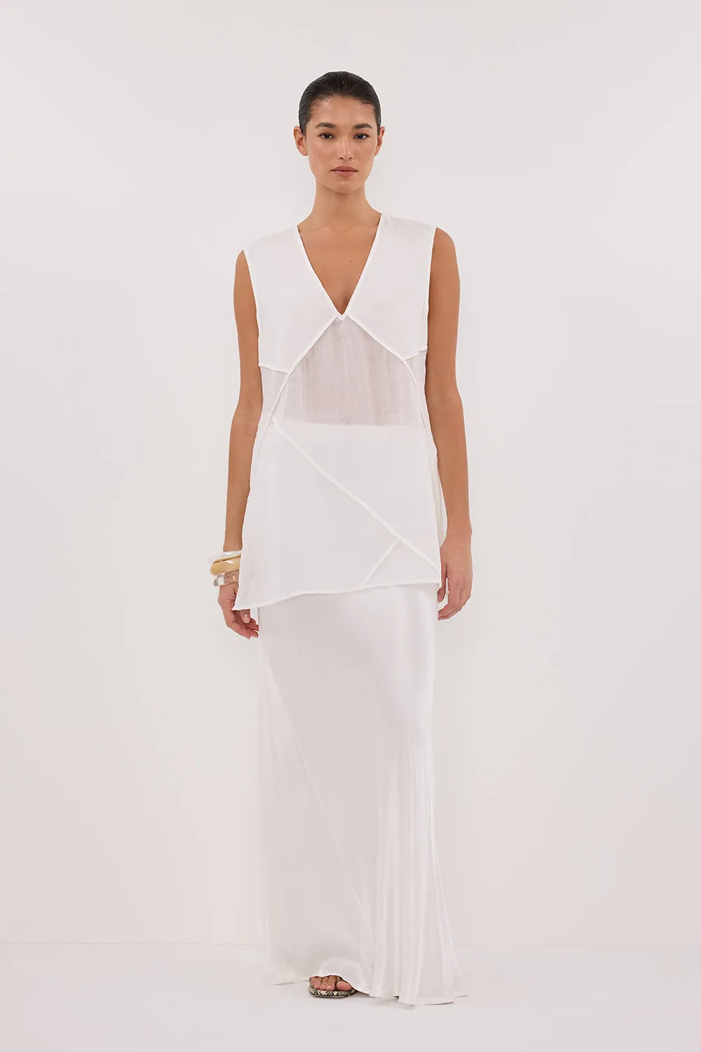 Dissh CARMEL WHITE RAMIE V NECK TOP