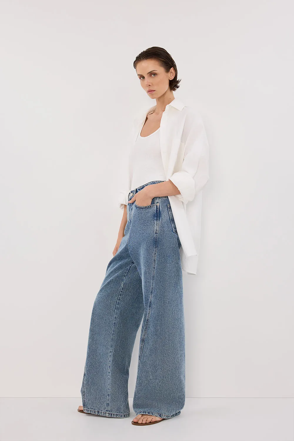 Dissh CARSON MID BLUE WIDE LEG JEAN