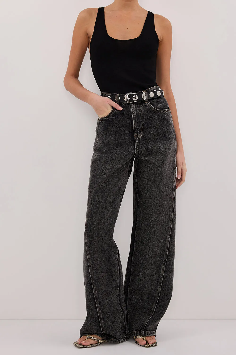 Dissh CARSON WASHED BLACK TALL WIDE LEG JEAN