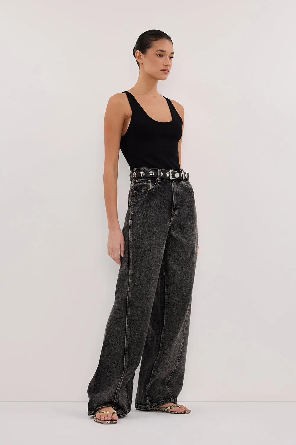 Dissh CARSON WASHED BLACK TALL WIDE LEG JEAN