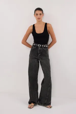 Dissh CARSON WASHED BLACK TALL WIDE LEG JEAN