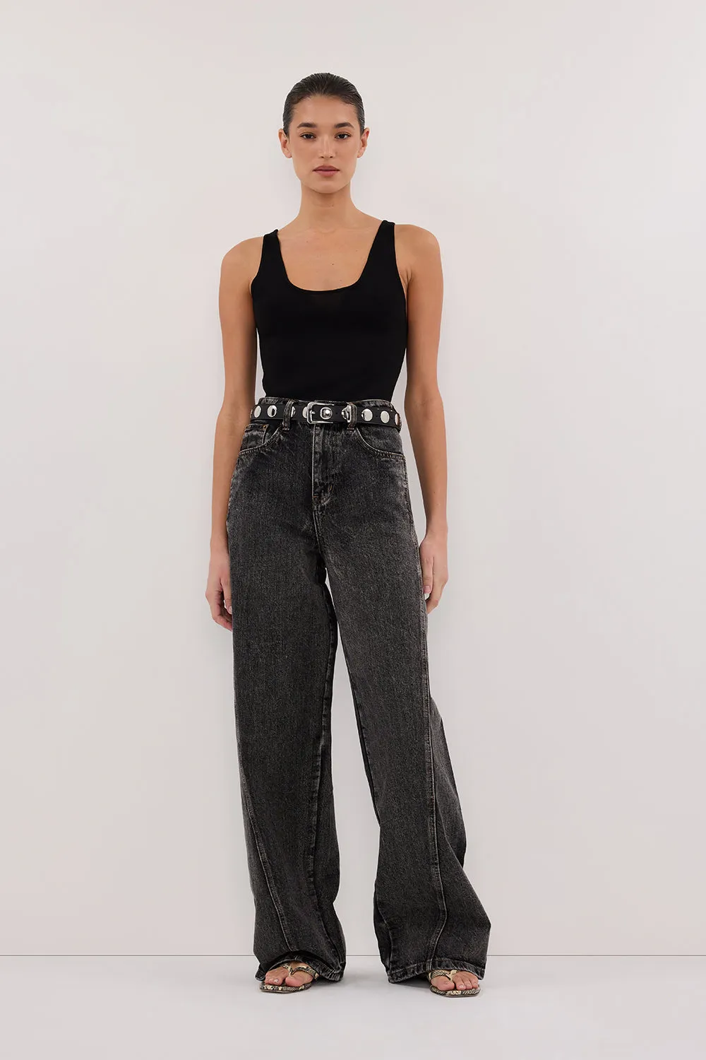 Dissh CARSON WASHED BLACK TALL WIDE LEG JEAN