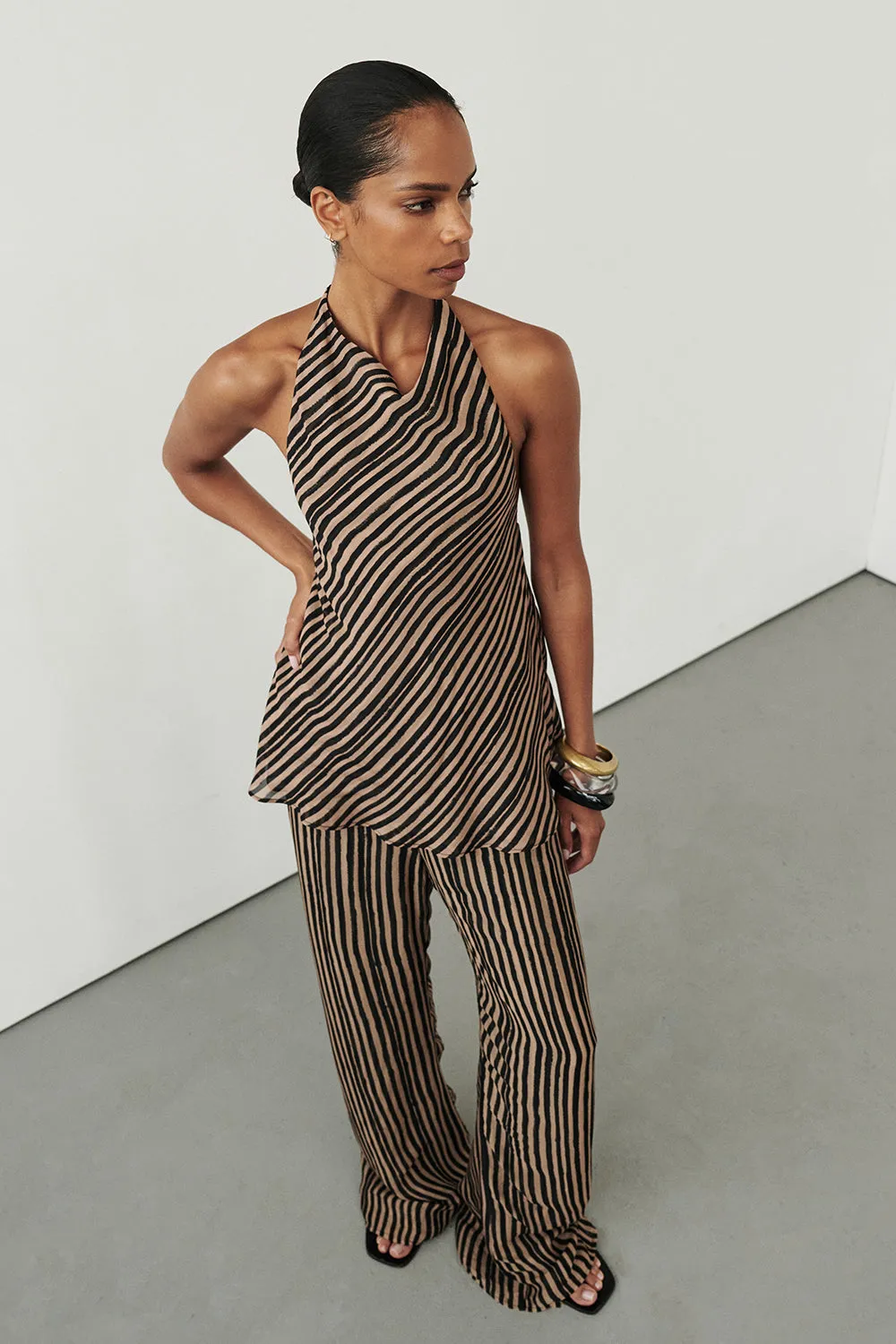 Dissh CHARLI TAN STRIPE HALTER TOP