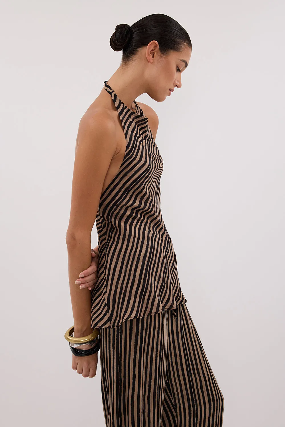 Dissh CHARLI TAN STRIPE HALTER TOP