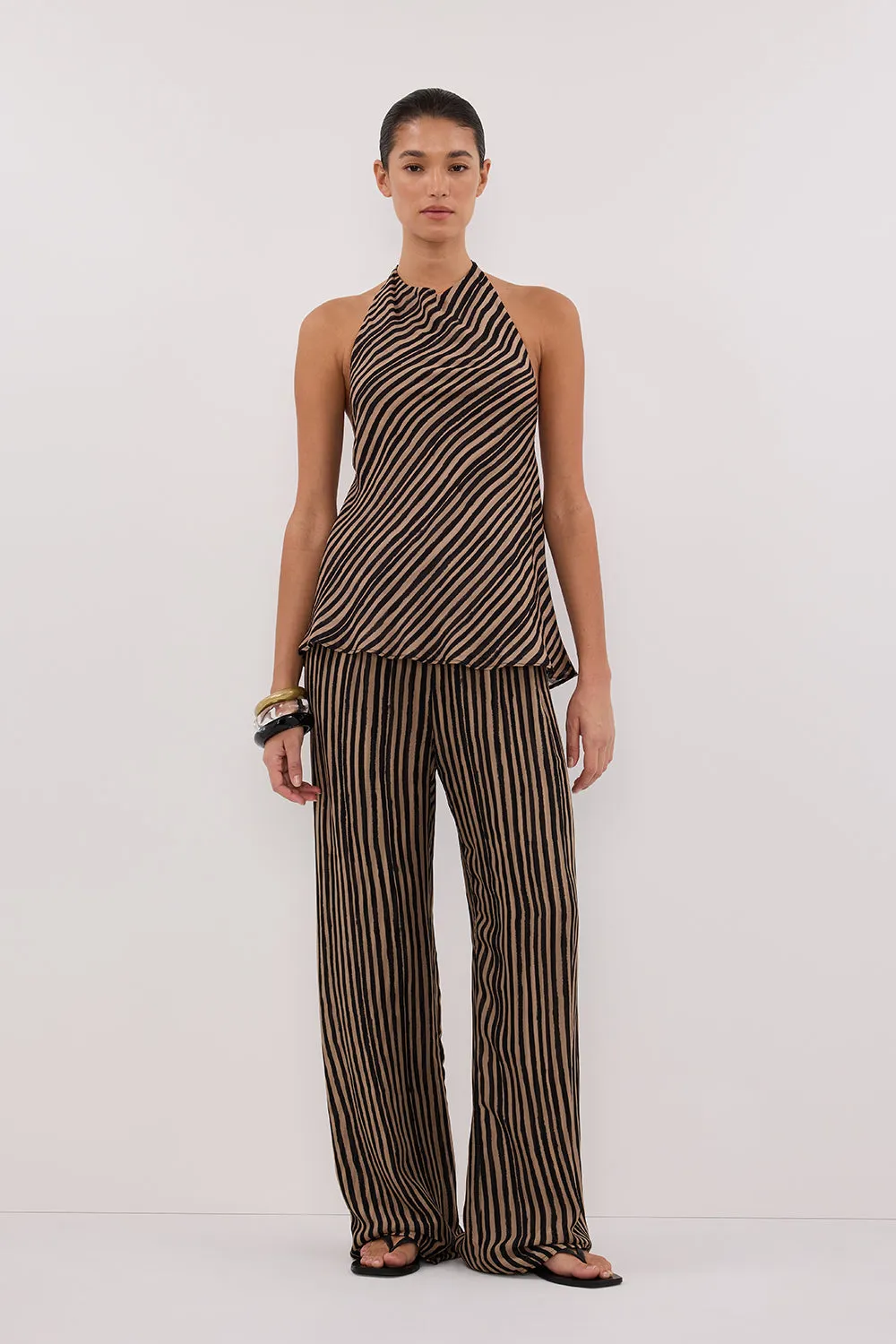 Dissh CHARLI TAN STRIPE HALTER TOP