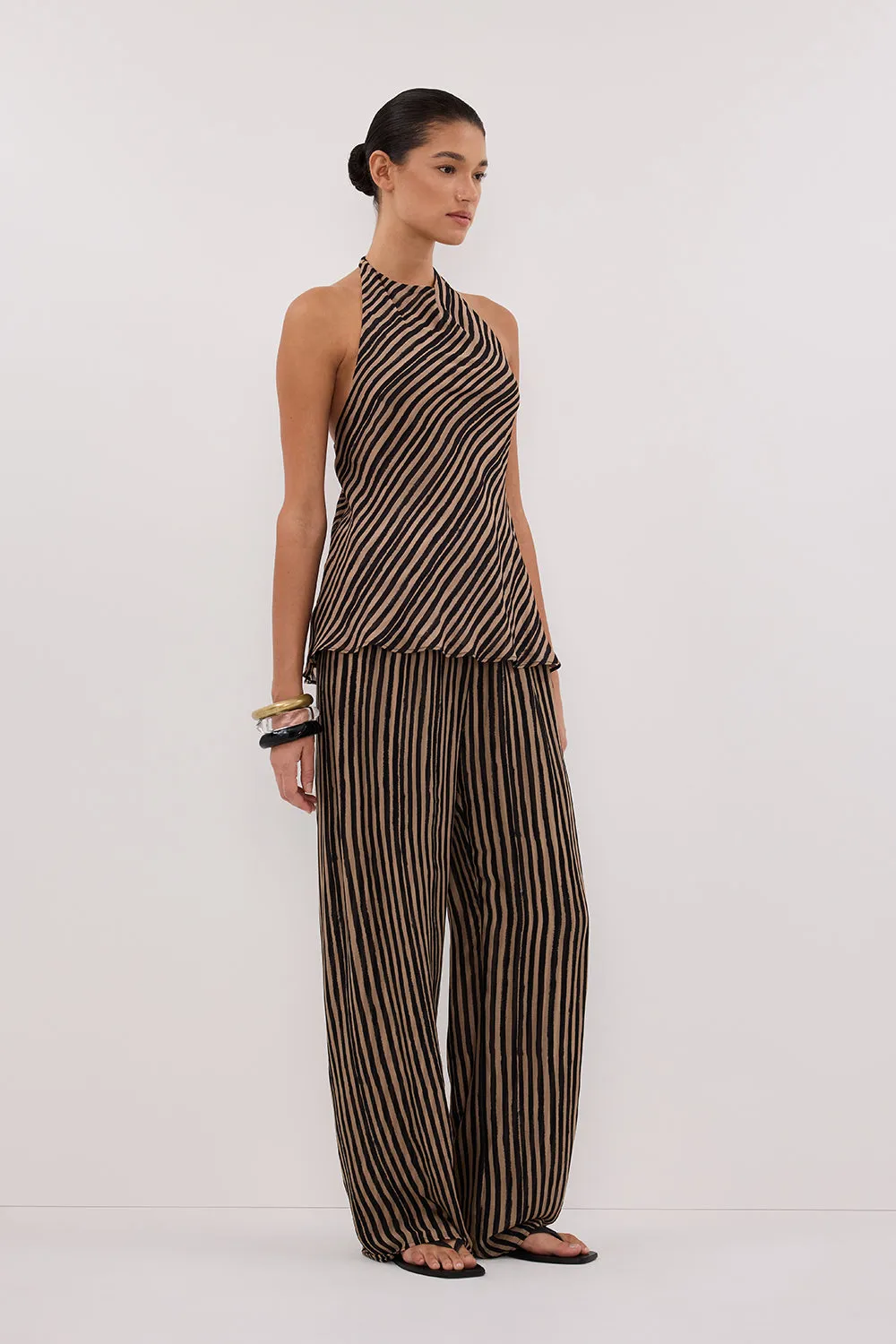 Dissh CHARLI TAN STRIPE HALTER TOP
