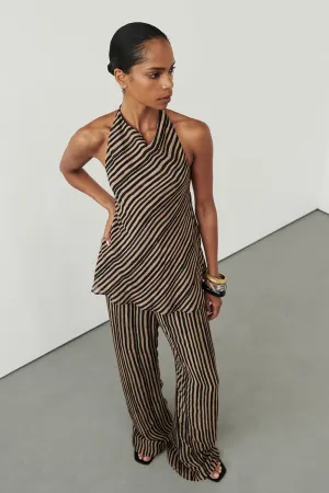 Dissh CHARLI TAN STRIPE HALTER TOP