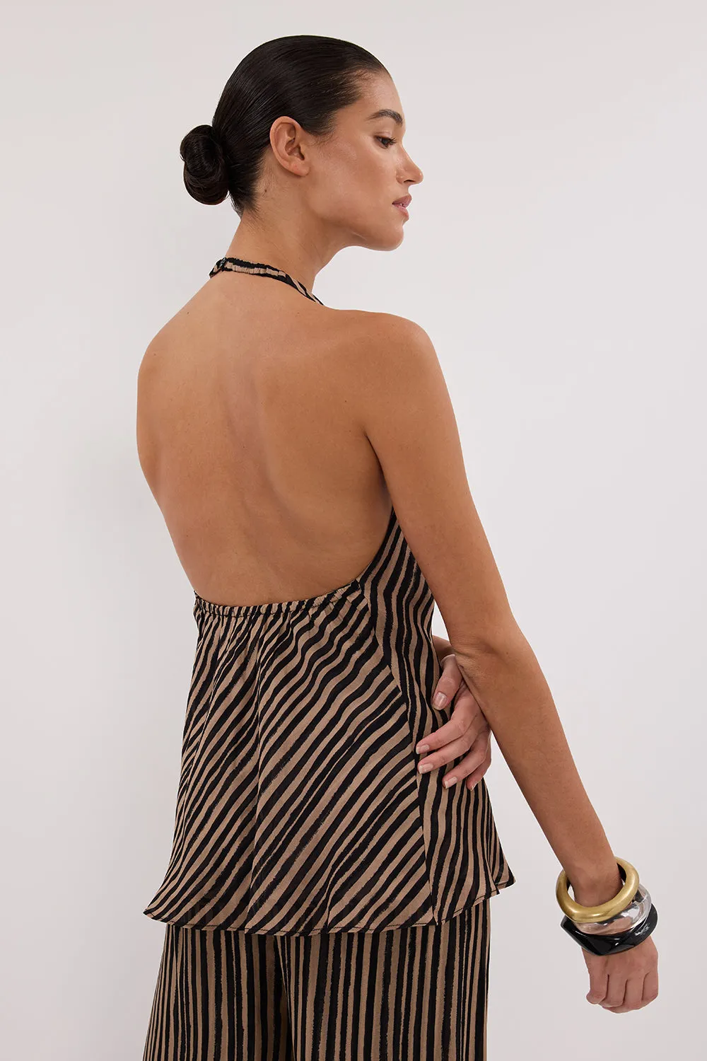Dissh CHARLI TAN STRIPE HALTER TOP