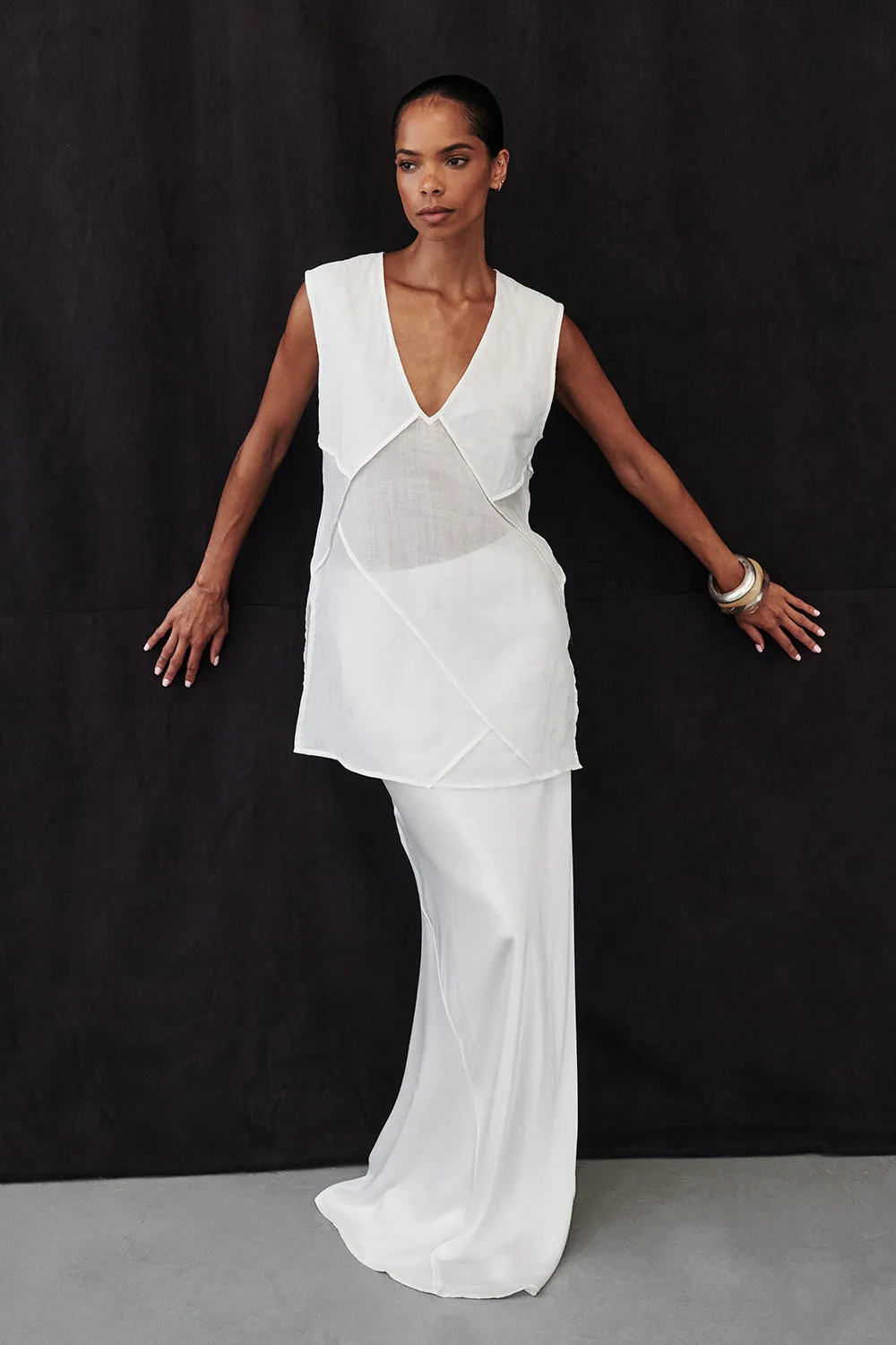 Dissh CHARLI WHITE SATIN MAXI SKIRT