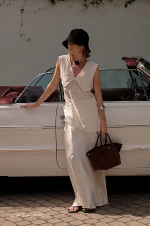 Dissh CHARLI WHITE SATIN MAXI SKIRT