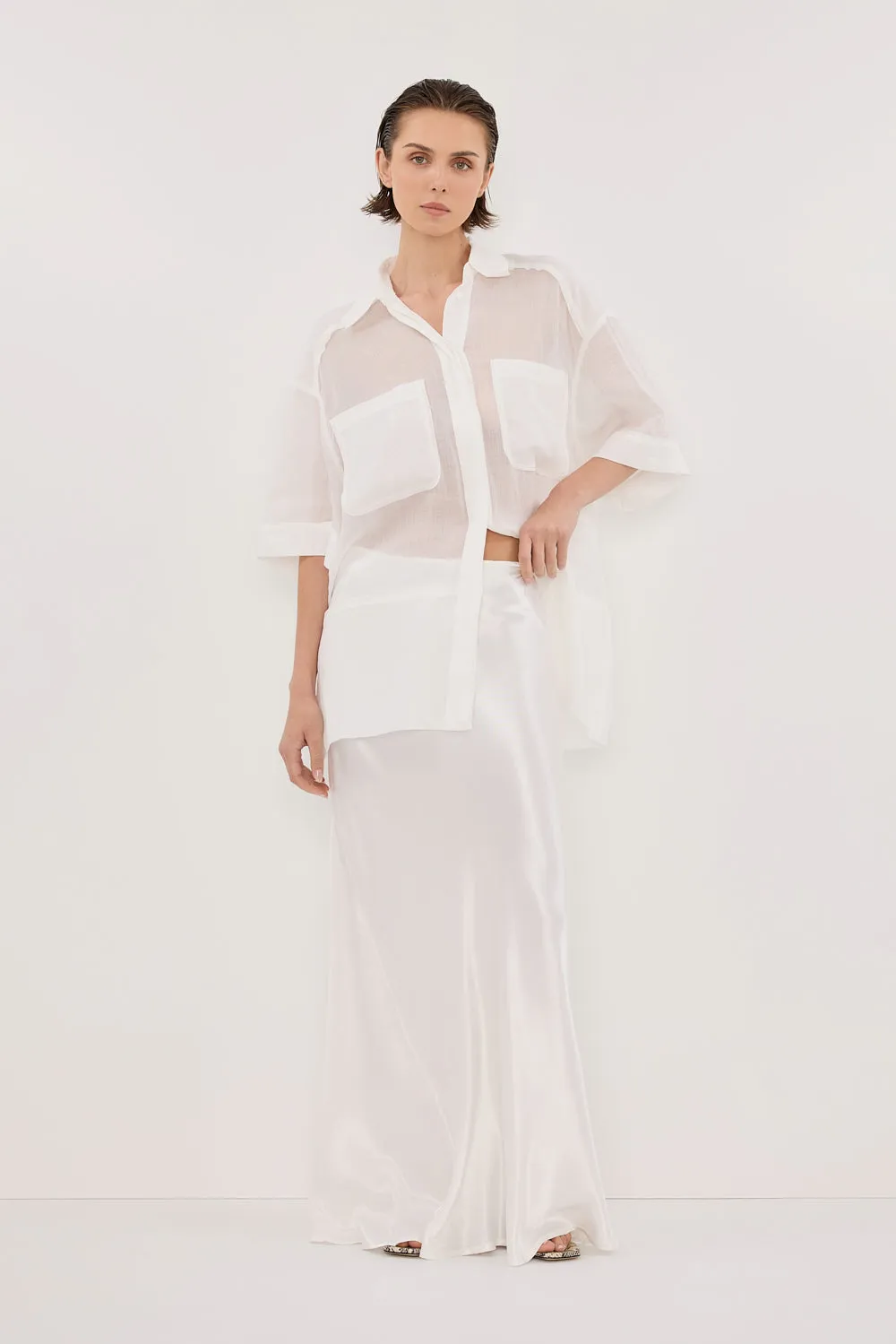 Dissh CHARLI WHITE SATIN MAXI SKIRT