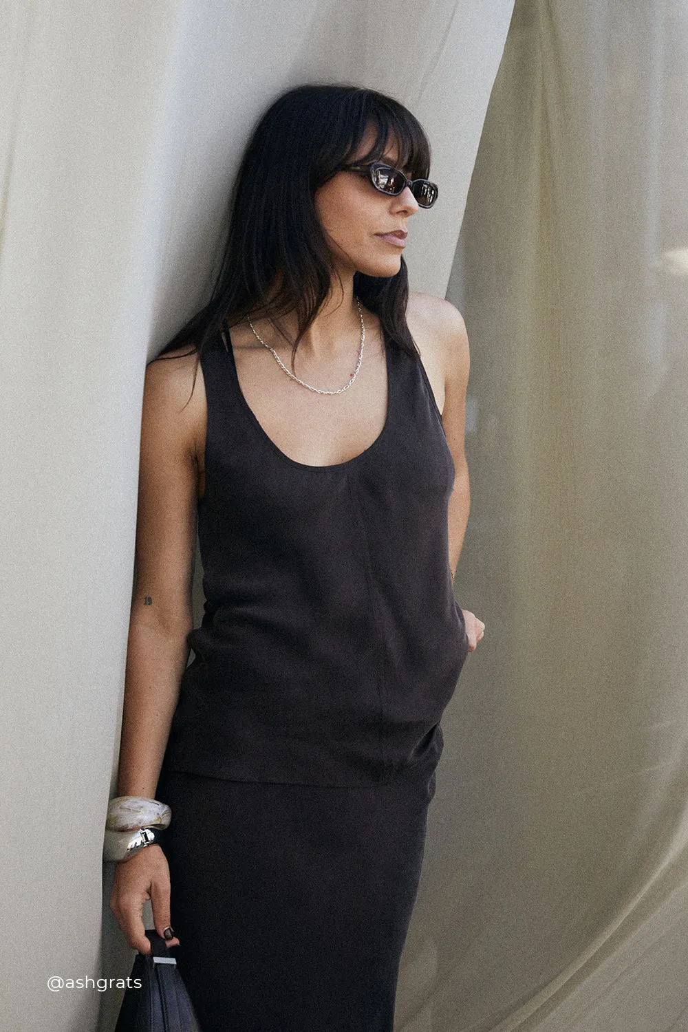 Dissh COLETTE BITTER CHOC SILK CAMI TOP