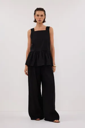 Dissh DAISY BLACK LINEN PEPLUM TOP
