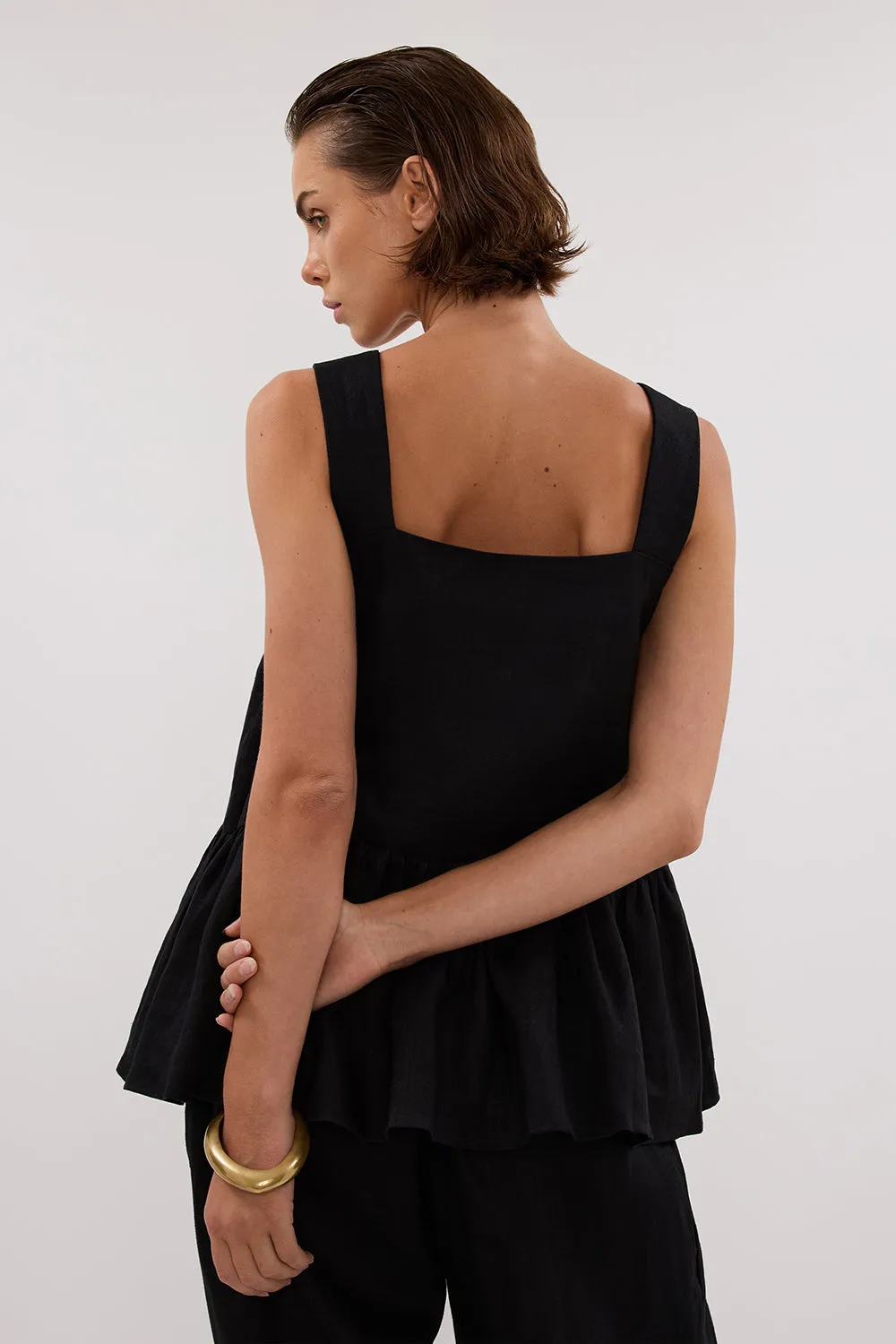 Dissh DAISY BLACK LINEN PEPLUM TOP